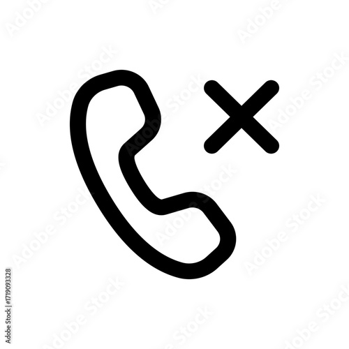 Illustration of a black phone receiver with a black x symbol placed next to it on a white background