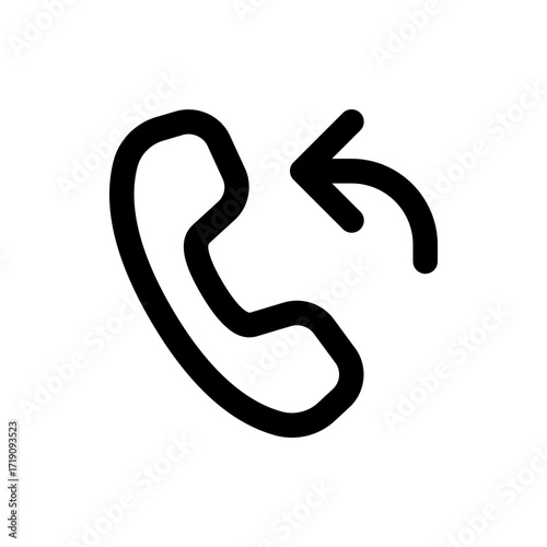 Black outline icon of a phone receiver with a curved arrow pointing left indicating a missed call icon