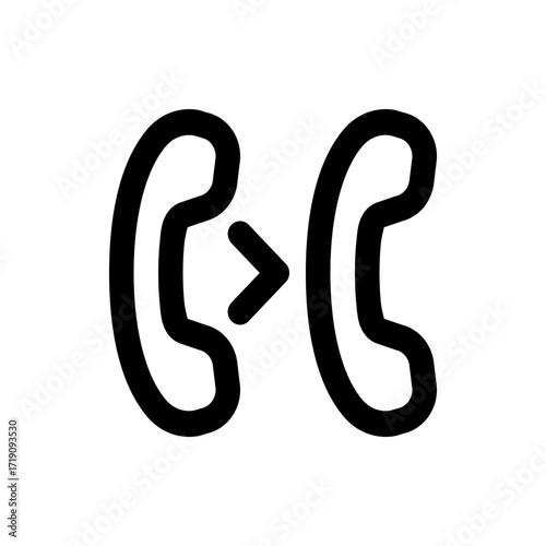 Two telephone handsets facing each other with an arrow pointing from the left to the right handset icon
