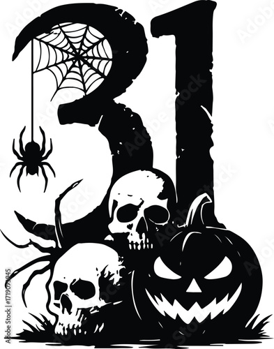October 31st Halloween Skulls and Pumpkin