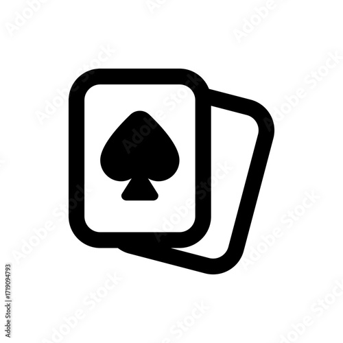 Two playing cards with rounded corners one showing a spade suit in black on a white background design element