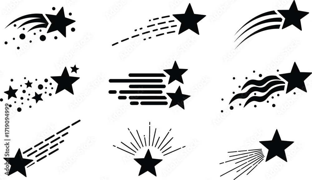 Fototapeta premium Collection of various stylized shooting star vector illustrations editable vector file