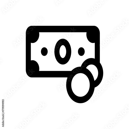 Black and white illustration of a rectangular bill with circles and two overlapping coins present