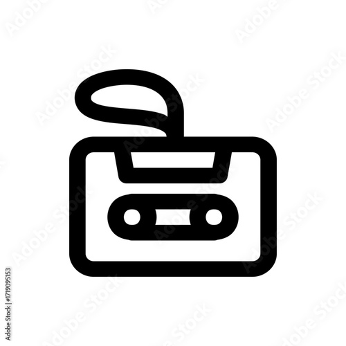 Illustration of a black cassette tape with a loop on top in a simple and bold line art style design