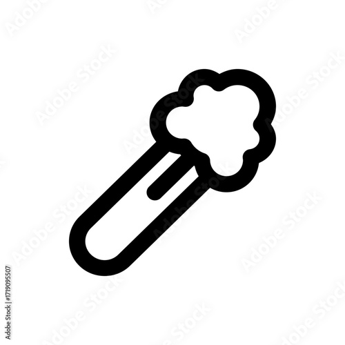 Illustration of a black outline of a cotton swab or applicator with a rounded rectangular handle shape