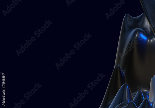 Abstract 3d render background dark blue gradient light wave silk liquid chrome metalic design render wallpaper modern illustration multicolored wavy surfaces