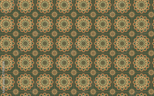 Decorative Seamless Pattern flowers green and orange color, vintage seamless pattern, seamless pattern with floral pattern.