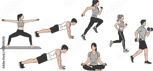 Fitness and Workout Exercise People Illustration