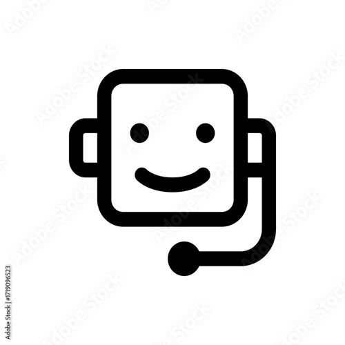 Illustration of a customer service representative with a headset and a smiling face in black and white style