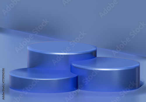 3d realistic blue podium metal color for your product showcase illustration presentation rendering background