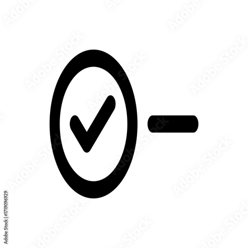 Check mark inside a circle with a horizontal line to the right indicating subtraction in black color scheme