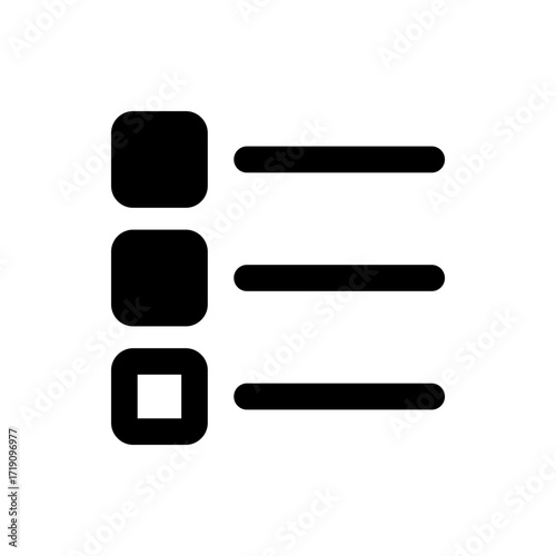 Three items displayed with rounded squares and horizontal bars in a vertical arrangement format icon