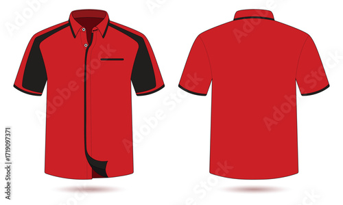 Red and black short sleeve work uniform template