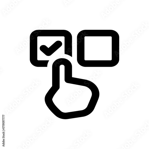 Hand selecting a checkbox with a checkmark next to an empty checkbox in a decision making process