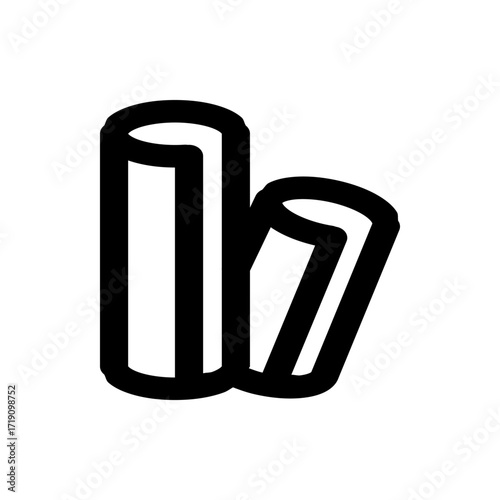 Illustration of two cylindrical shapes with black outlines and white fills on a plain white background view