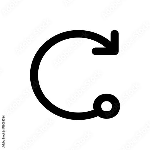 Circular arrow with a dot at the base indicating a refresh or reload action in a simple black and white design
