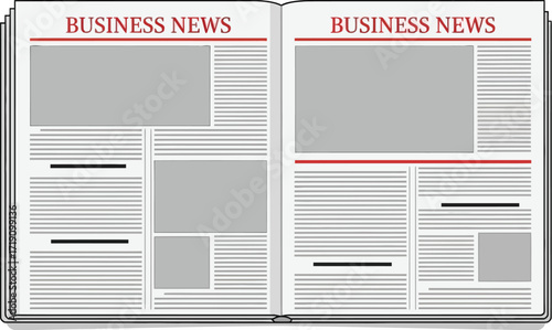 Open newspaper displaying business news on a white background editable vector file
