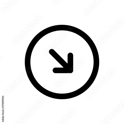 Black arrow pointing down and to the right enclosed within a black circle on a white background image