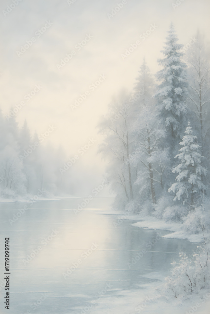 Fototapeta premium Snowy frozen river landscape