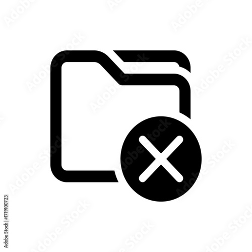 Black outlined folder icon with a black circle containing a white x symbol placed on the lower right corner
