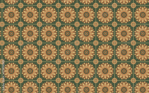 Decorative Seamless Pattern flowers green and orange color, vintage seamless pattern, seamless pattern with floral pattern.