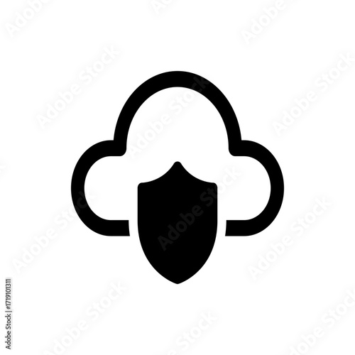Illustration of a cloud outline with a shield in front symbolizing cloud security and data protection measures