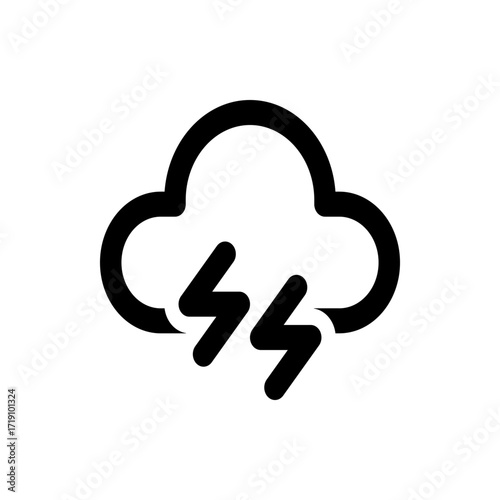 Illustration of a black cloud with two lightning bolts coming from it in a simple vector design style
