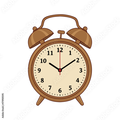 Alarm clock illustration, flat design, natural colors, isolated on white background 