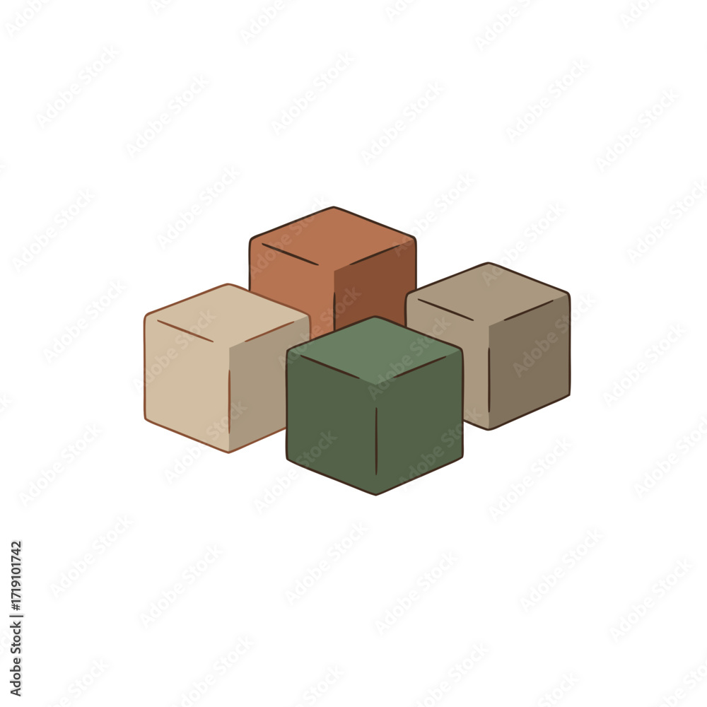 Fototapeta premium Basic cubes illustration, flat design, natural colors, isolated on white background 