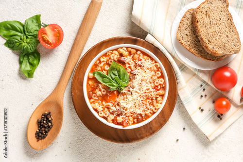 Bowl of pasta fagioli with ...