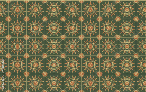 Decorative Seamless Pattern flowers green and orange color, vintage seamless pattern, seamless pattern with floral pattern.