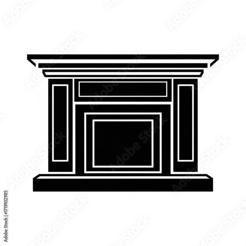 Vector art of black and white illustration of a fireplace mantelpiece