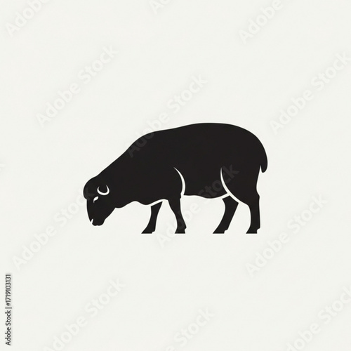 Vector art of black silhouette of a sheep grazing on a