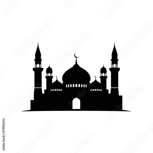 Vector art of silhouette of a mosque with domes and minarets