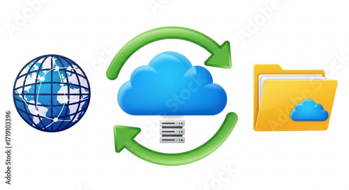 Cloud sync icon representing global data transfer and local file storage