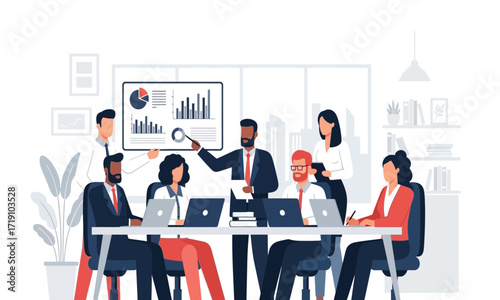 Business Team Meeting and Presentation Illustration