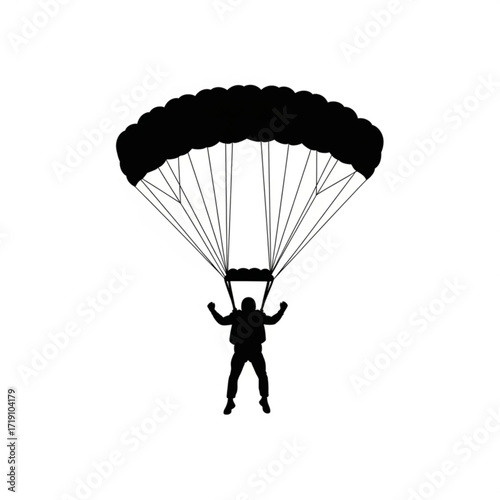 Vector art of silhouette of a skydiver with parachute