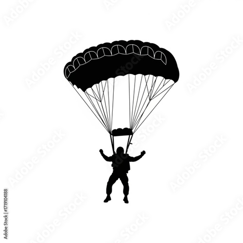 Vector art of silhouette of a skydiver with parachute