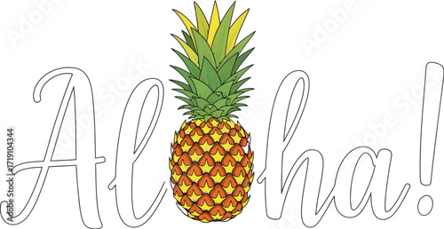 Aloha pineapple hawaii summer tropical vacation greeting design editable vector