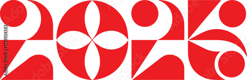 Geometric 2026 new year design in bold red against a black backdrop creating a modern and festive visual for holiday greetings and seasonal promotions with a contemporary style
