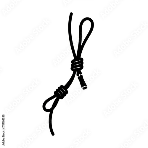 Vector art of black elastic cord with stopper and knot