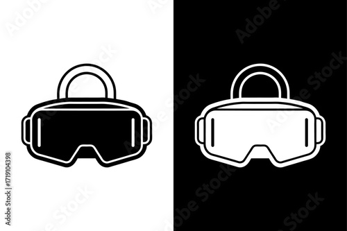 Virtual Reality Headset Icon on Black and White Background.