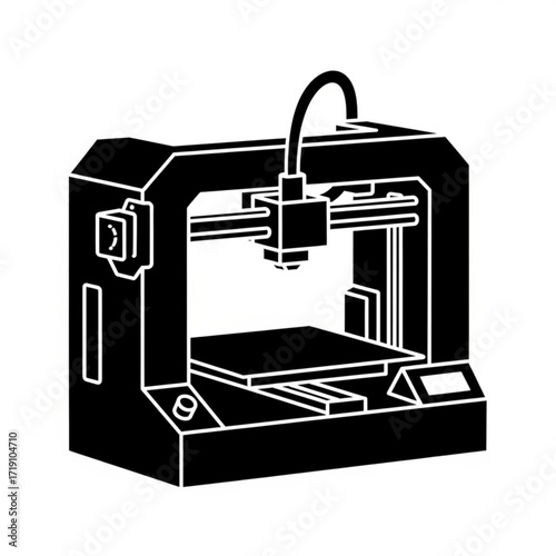 Vector art of black and white illustration of a 3d printer