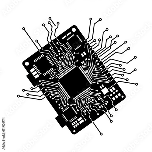 Vector art of circuit board with microchip and connections