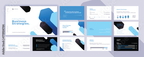 Abstract powerpoint presentation templates set, blue color identity presentation background, banner template, brochure, landing page, company profile, business design package set, vector illustration.