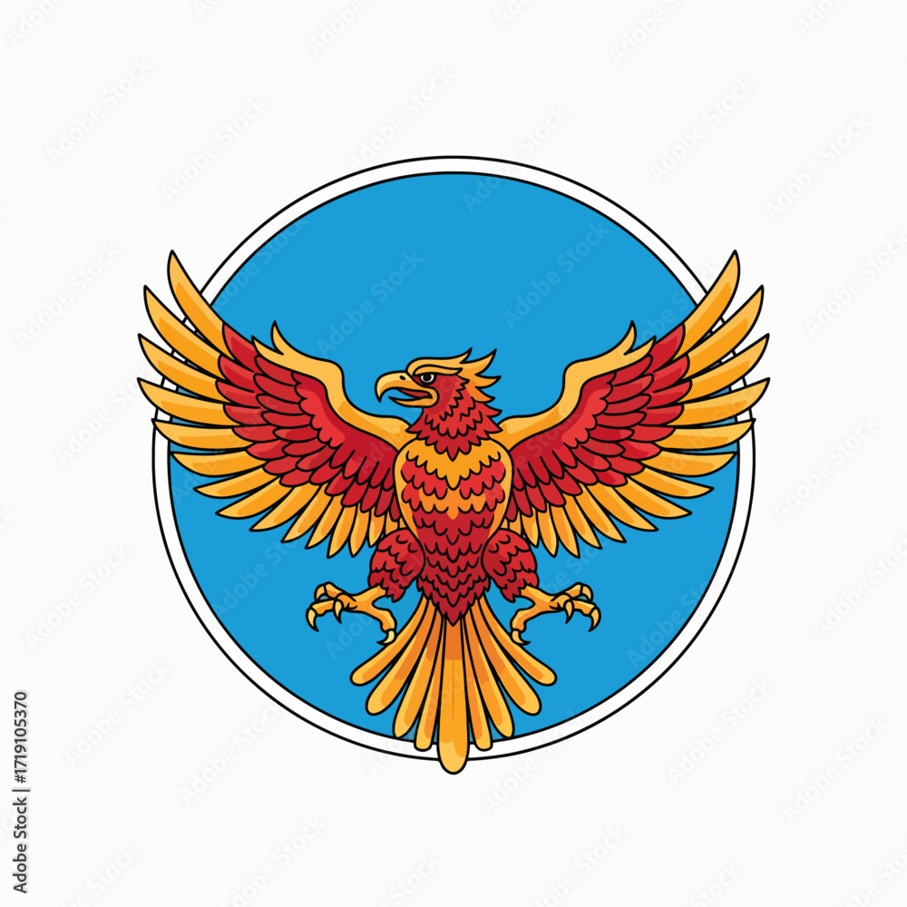 Fototapeta premium Majestic Fiery Bird Emblem Soaring With Open Wings In A Circle