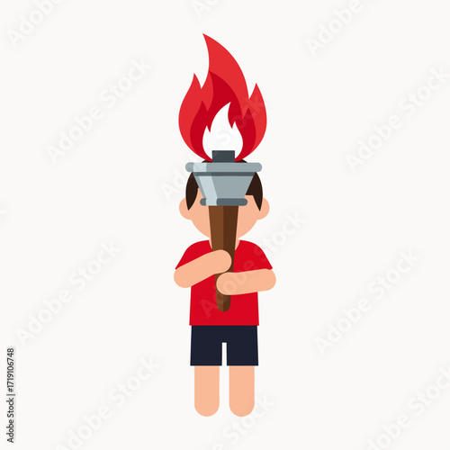 Young Athlete Carries Flaming Torch Symbolizing Sportsmanship and Olympic Spirit