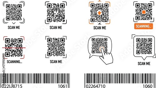 Qr code and barcode scanning guide for mobile devices and apps editable vector