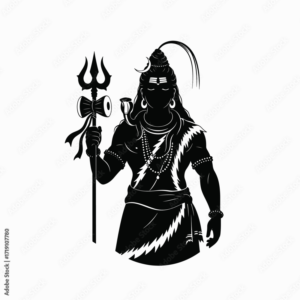 Obraz premium Illustrative Silhouette of Lord Shiva Holding Trident and Damaru