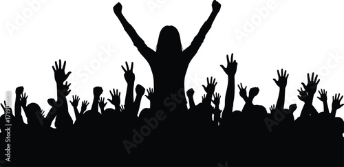 Crowd silhouette cheering concert audience vector illustration editable vector